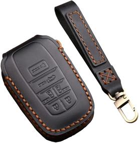 img 4 attached to 🔑 Premium Genuine Leather Key Fob Cover Case for Toyota Sienna 2021 4th Gen, Handmade Soft Leather 360 Degree Protection with Keychain, Black