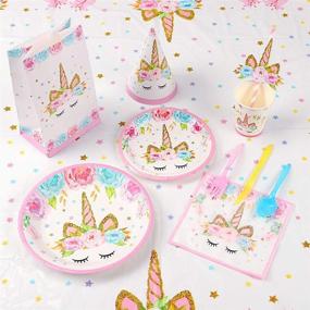 img 2 attached to Magical Unicorn Party Supplies Set - Plates, Napkins, Table Cover, Banner, Cupcake Stand, and Decorations - Serves 16 - Unicorn Birthday Party Supplies