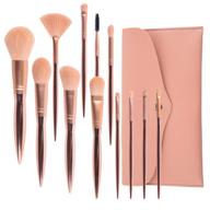 rose gold makeup brush set - 12pcs premium cosmetic brushes for foundation, blending, blush, concealer, eye shadow, lip, with soft synthetic fiber hairs. includes travel pink makeup bag. logo