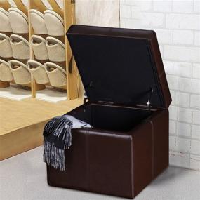 img 2 attached to 🏠 Homebeez Faux Leather Storage Ottoman Square Footrest Stool Cube Bench in Reddish Brown - Versatile and Stylish Storage Solution for Your Home