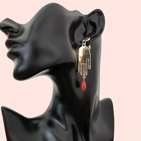 img 2 attached to 💧 Red Teardrop Brass Hand Dangle Earrings