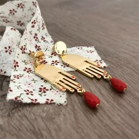 img 3 attached to 💧 Red Teardrop Brass Hand Dangle Earrings