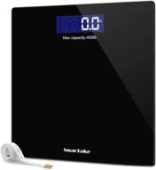 📊 smartake precision digital bathroom weight scale with step-on technology, 6mm tempered glass, easy-to-read backlit lcd display, includes body tape measure, supports up to 400 pounds, black logo