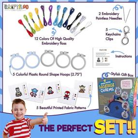 img 3 attached to Beginner Superhero Cross Stitch Kit with 5 Stamped Projects for Kids - Needlepoint Starter Set for Sewing Backpack Charms…