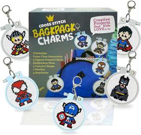 img 4 attached to Beginner Superhero Cross Stitch Kit with 5 Stamped Projects for Kids - Needlepoint Starter Set for Sewing Backpack Charms…