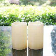 🕯️ water resistant flameless led candles: outdoor/indoor flickering pillars with timer - long lasting, battery operated candle lights for wedding party centerpiece home garden decorations - 3"x5" - 2-pack логотип