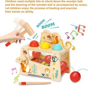 img 1 attached to 🎵 TOOKYLAND Pound and Tap Bench Wooden Toys - Toddler Musical Hammering Pounding Toys with Slide-Out Xylophone, Wooden Educational Pound-a-Ball Toy Gifts for Kids, Baby Age 1, 2, 3+
