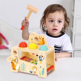 img 2 attached to 🎵 TOOKYLAND Pound and Tap Bench Wooden Toys - Toddler Musical Hammering Pounding Toys with Slide-Out Xylophone, Wooden Educational Pound-a-Ball Toy Gifts for Kids, Baby Age 1, 2, 3+