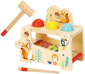 img 4 attached to 🎵 Деревянная игрушка TOOKYLAND Pound and Tap Bench - молоточки и игрушка для малышей. Инструмент с выдвижным ксилофоном, деревянная обучающая игрушка для детей от 1 до 3 лет.
