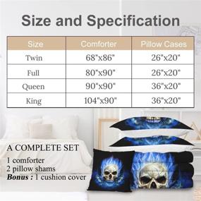 img 3 attached to 🔥 Blue Fire Skull Sleepwish Comforter Set - Queen Size Bedding with 3D Skull Design: Includes Comforter, 2 Pillow Shams, and Cushion Cover (Black, 4 Piece)