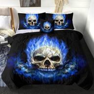 🔥 blue fire skull sleepwish comforter set - queen size bedding with 3d skull design: includes comforter, 2 pillow shams, and cushion cover (black, 4 piece) logo