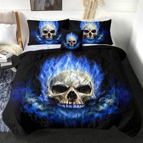img 4 attached to 🔥 Blue Fire Skull Sleepwish Comforter Set - Queen Size Bedding with 3D Skull Design: Includes Comforter, 2 Pillow Shams, and Cushion Cover (Black, 4 Piece)