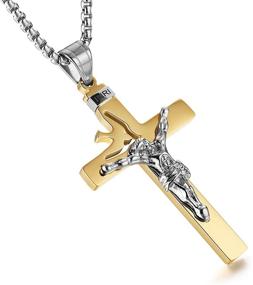 img 4 attached to HZMAN Crucifix Stainless Pendant Necklace