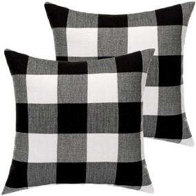 img 3 attached to 🎄 Set of 2 Farmhouse Christmas Pillow Covers 18 x 18 | Black White Buffalo Checked Plaids | Fall Throw Pillow Covers for Sofa Couch, Outdoor Camping | MKLFBT