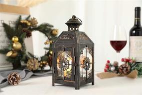 img 2 attached to 🕯️ Vintage Style Metal Candle Lantern - JHY DESIGN Decorative Lantern 9.5" High Hanging Lantern for Wedding Parties Indoor Outdoor (Black with Gold Brush)