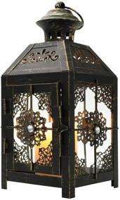 img 4 attached to 🕯️ Vintage Style Metal Candle Lantern - JHY DESIGN Decorative Lantern 9.5" High Hanging Lantern for Wedding Parties Indoor Outdoor (Black with Gold Brush)