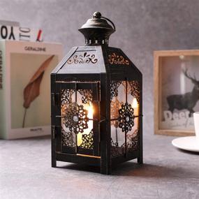 img 1 attached to 🕯️ Vintage Style Metal Candle Lantern - JHY DESIGN Decorative Lantern 9.5" High Hanging Lantern for Wedding Parties Indoor Outdoor (Black with Gold Brush)