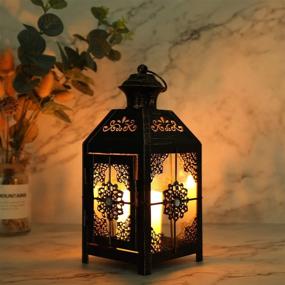 img 3 attached to 🕯️ Vintage Style Metal Candle Lantern - JHY DESIGN Decorative Lantern 9.5" High Hanging Lantern for Wedding Parties Indoor Outdoor (Black with Gold Brush)