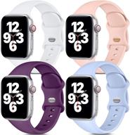 📱 dirrelo 4-пакет силиконовых ремешков для apple watch series 7 6 se 5 4 3 2 1 - малый размер, белый, песчано-розовый, темно-фиолетовый, светло-голубой - совместим с 38мм и 40мм и 41мм - женские и мужские браслеты. логотип