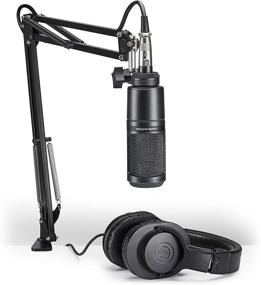 img 4 attached to 🎤 Audio-Technica AT2020PK Vocal Microphone Pack for Streaming/Podcasting with XLR Cardioid Condenser Mic, Adjustable Boom Arm, and Monitor Headphones in Black