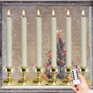 dromance christmas flameless window taper candles: remote controlled, timer & real flame effect - 6 pack gold holders & suction cups included logo