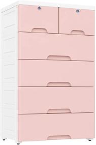 img 4 attached to Nafenai Pink Plastic Drawers Dresser, Closet Storage Cabinet 🎀 with 6 Drawers, Tall Dresser Organizer for Clothes, Playroom, Bedroom Furniture