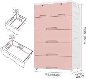 img 2 attached to Nafenai Pink Plastic Drawers Dresser, Closet Storage Cabinet 🎀 with 6 Drawers, Tall Dresser Organizer for Clothes, Playroom, Bedroom Furniture