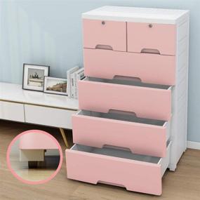 img 3 attached to Nafenai Pink Plastic Drawers Dresser, Closet Storage Cabinet 🎀 with 6 Drawers, Tall Dresser Organizer for Clothes, Playroom, Bedroom Furniture