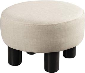 img 4 attached to 🪑 Round Beige PU Leather Padded Ottoman Foot Rest with Plastic Legs – Small Footstool for Couch, Desk, Office, Living Room – Comfy Upholstered Footstool & Ottoman