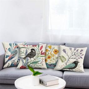 img 3 attached to 🎄 Jasfura Set of 4 Christmas Floral Throw Pillow Covers: Farmhouse Decorative Cushion Cases 18x18 Inch for Living Room, Bed, Sofa, Car - Birds Design