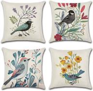 🎄 jasfura set of 4 christmas floral throw pillow covers: farmhouse decorative cushion cases 18x18 inch for living room, bed, sofa, car - birds design логотип