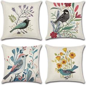 img 4 attached to 🎄 Jasfura Set of 4 Christmas Floral Throw Pillow Covers: Farmhouse Decorative Cushion Cases 18x18 Inch for Living Room, Bed, Sofa, Car - Birds Design