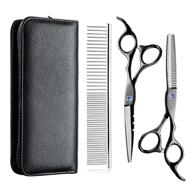 🔪 professional hair scissors cutting kit - straight & thinning scissors, comb and carry pouch - 100% stainless steel for barbers and hair stylists logo