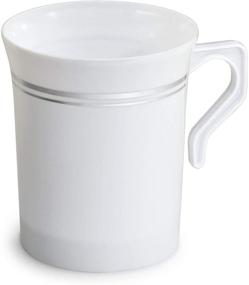 img 1 attached to ✨ Occasions 8 oz Coffee Mugs - 40 Pack | Heavyweight Disposable Plastic Cups for Weddings, Parties | White/Silver Rim Espresso, Cappuccino & Tea Cups with Handles