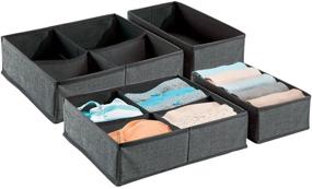 img 4 attached to 📦 mDesign Soft Fabric Drawer and Closet Storage Bins - 4 Pieces - Textured Print - 2 Pack - Charcoal Gray/Black