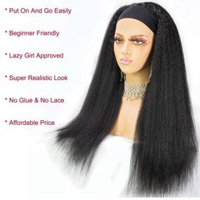 img 2 attached to 🔥 Natural-looking Kinky Straight Headband Wig: Black Women's Easy-to-Wear Italian Yaki Human Hair Wig with a Stylish Black Headband - 150 Density, 16 inches