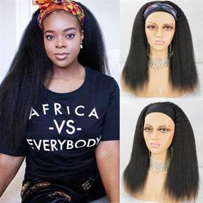 img 3 attached to 🔥 Natural-looking Kinky Straight Headband Wig: Black Women's Easy-to-Wear Italian Yaki Human Hair Wig with a Stylish Black Headband - 150 Density, 16 inches