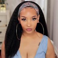 🔥 natural-looking kinky straight headband wig: black women's easy-to-wear italian yaki human hair wig with a stylish black headband - 150 density, 16 inches logo