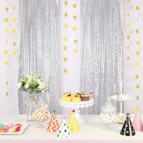 img 4 attached to 🎉 Sparkling Silver Sequin Curtain - 2 Panels, 2.5X8FT - Shiny Sequin Backdrop Curtain with Star Garland Hanging Decoration for Weddings, Engagements, Banquets, Valentine's Day Parties - Photography Background