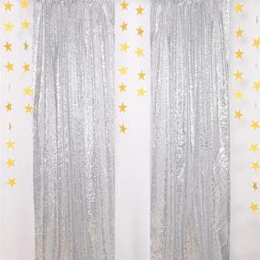 img 1 attached to 🎉 Sparkling Silver Sequin Curtain - 2 Panels, 2.5X8FT - Shiny Sequin Backdrop Curtain with Star Garland Hanging Decoration for Weddings, Engagements, Banquets, Valentine's Day Parties - Photography Background