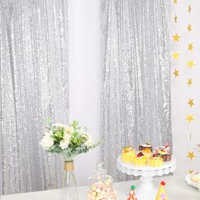 img 3 attached to 🎉 Sparkling Silver Sequin Curtain - 2 Panels, 2.5X8FT - Shiny Sequin Backdrop Curtain with Star Garland Hanging Decoration for Weddings, Engagements, Banquets, Valentine's Day Parties - Photography Background