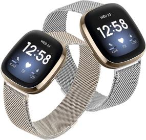 img 4 attached to 📿 Vanjua [2 Pack] Bands Compatible with Fitbit Versa 3 and Fitbit Sense: Breathable Stainless Steel Loop Mesh Magnetic Adjustable Wristband for Women and Men