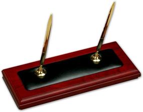 img 1 attached to Dacasso A8004 Wood & Leather Double Pen Stand Desk Set in Rosewood - Premium Quality Office Accessories