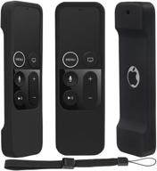 📺 black silicone case for apple tv 4k/4th generation remote - lightweight, anti-slip, secure protective cover with hooks - siri remote controller logo