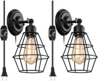 🔌 vintage plug in dimmable wall sconce 2 pack with dimmer switch - elibbren hardwired industrial edison wire cage wall light for headboard, bedroom, nightstand - rustic wall light fixture 5.9ft plug in cord логотип