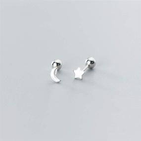 img 1 attached to Stylish Moon Star Cartilage Stud Earrings: Minimalist 🌙 S925 Sterling Silver Fashion Studs for Women and Girls