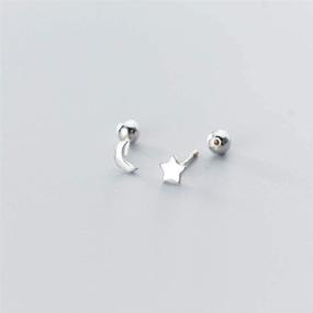 img 2 attached to Stylish Moon Star Cartilage Stud Earrings: Minimalist 🌙 S925 Sterling Silver Fashion Studs for Women and Girls