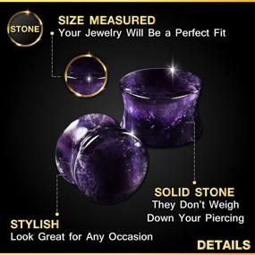 img 2 attached to 🔮 Organic Stone Amethyst Double Flared Saddle Ear Gauge Plug Stretcher Lobe Earring Piercing Jewelry - BanaVega, Choose Sizes