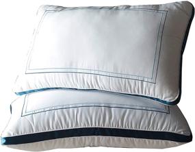 img 4 attached to 🛏️ OSVINO Hypoallergenic Striped Side Sleeper Pillows - 2 Pack Premium Down Alternative Pillows for Hotel Bedroom, King Size - Line Blue, 20"x36