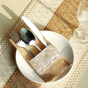 img 2 attached to 🍴 OurWarm 4 x 8 Inch Natural Burlap Lace Utensil Cutlery Holders Pouch Bags 50 Pack - Perfect for Rustic Wedding Party Decorations and Bridal Shower - Includes Knifes, Forks, and Napkin Silverware Holder Bag